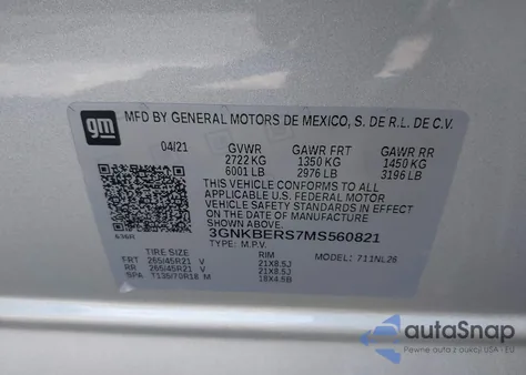 2021 Chevrolet Blazer Fwd Rs from USA, damaged, VIN 3GNKBERS7MS560821